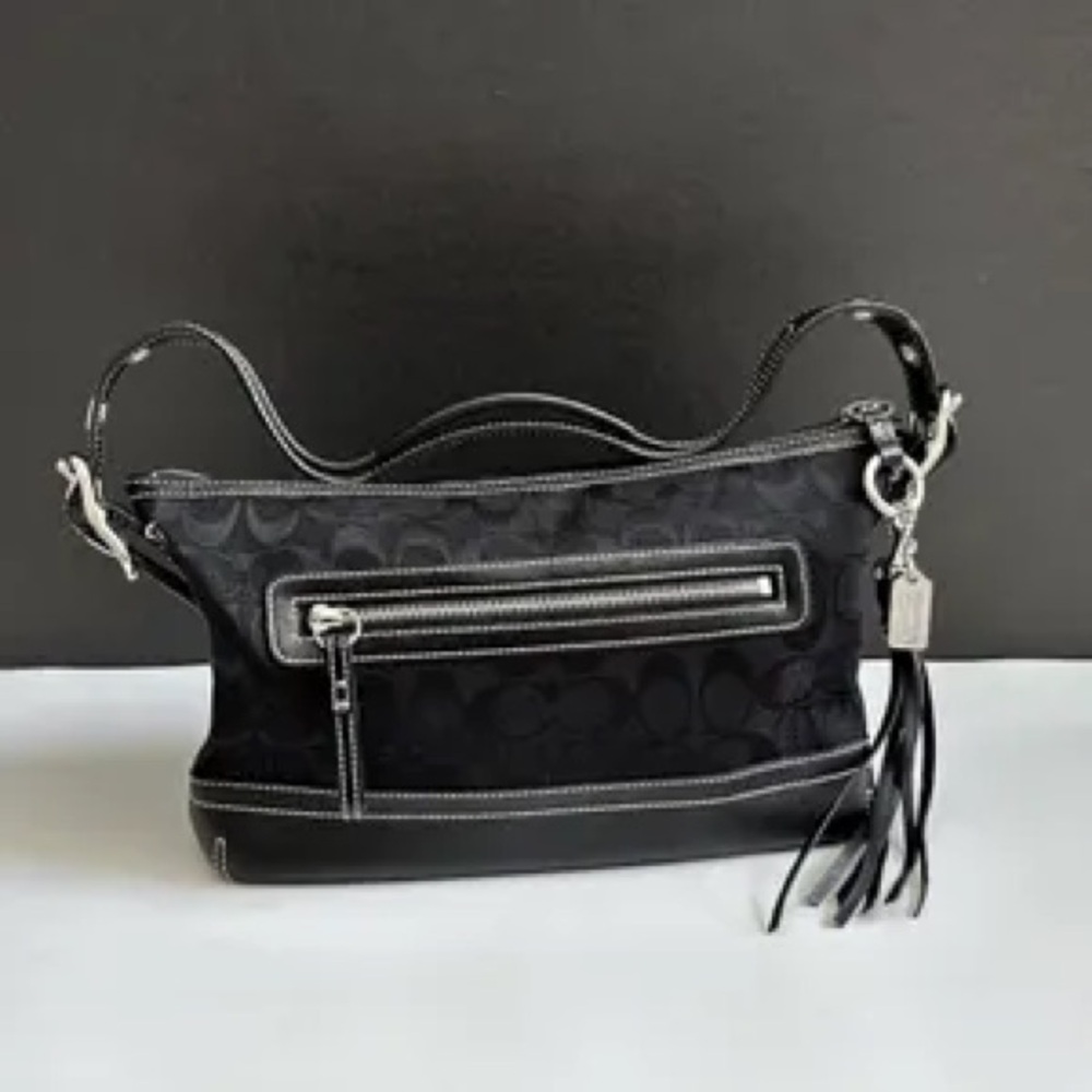 Coach Black Shoulder Bag with Structured Design and Silver Hardware